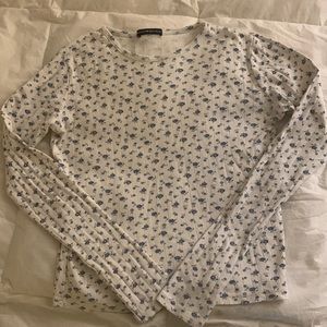 Brandy Melville Blue Ditsy Floral Pointelle Long Sleeve Tee